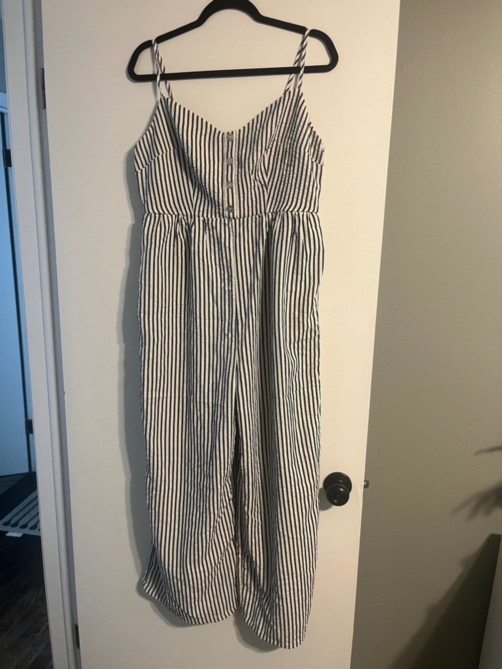 Cupshe White and Navy Striped Wide Leg Jumpsuit